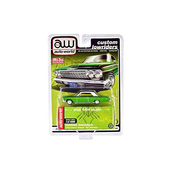 1962 Chevrolet Impala SS Hardtop Green Metallic with White Top Custom Lowriders Limited Edition to 4800 Pieces Worldwide 1/64 Diecast Model Car by Autoworld CP7657