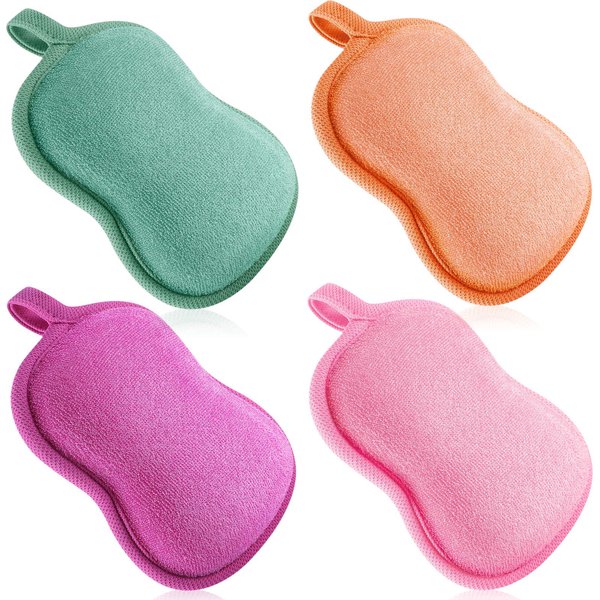 4 Pieces Baby Bath Sponge Cotton Baby Sponge Soft and Absorbent Sponge for Kids Babies Men Women (Red, Purple, Green, Orange)