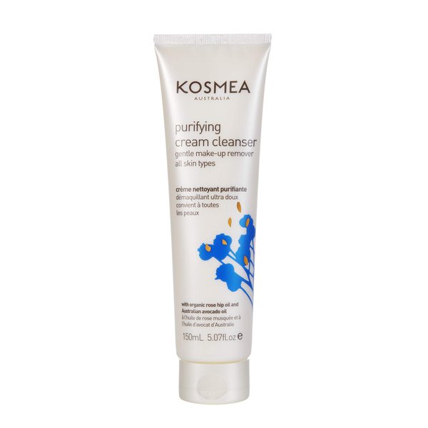 Kosmea Natural Cream Cleanser for Face – Purifying Cream Cleanser for dry skin, sensitive skin or normal skin – Certified Organic Rosehip Oil, Avocado Oil, Vitamins A, B & D – 5.07 fl oz