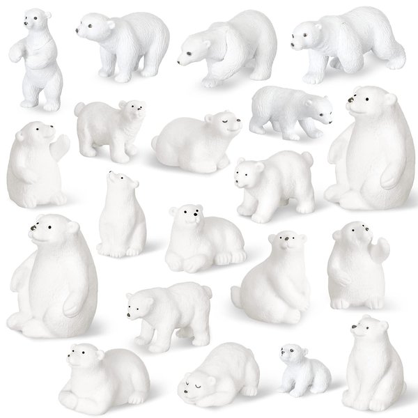 20 Pieces Polar Bear Animal Toy Figurines Set Includes Baby Bears 3D Model Educational Toys Bear Cake Toppers Christmas Birthday Gift for Boys and Girls Cake Decoration Craft Home Decoration