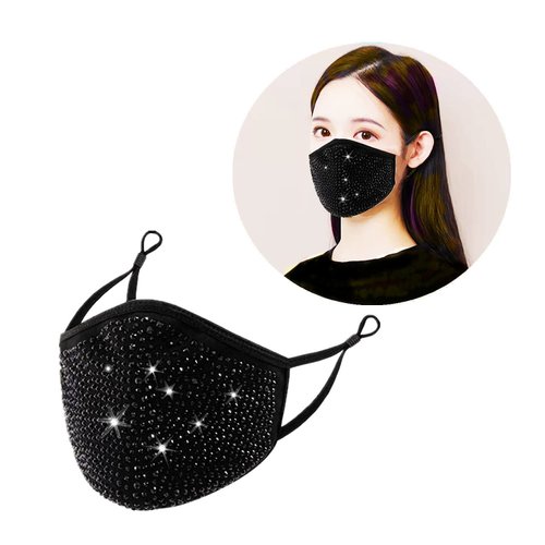 Sparkly Shinny Diamond Glitter Bling Face Masks,Rhinestone Party Decorations Brilliant Elastic Bandanas, Women Fashion Outdoor Dustproof,Rhinestone Face Covering for Women,Diamante Face Mask (black)