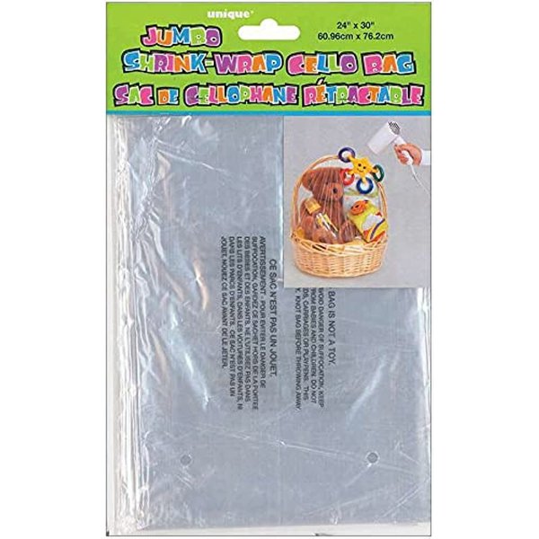 Clear Jumbo Shrink Wrap Cellophane Bag - 24" x 30" - Perfect for Gift Baskets, Birthday, Baby Shower, Bridal Shower & More (1 Roll)