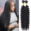 Human Braiding Hair Deep Wave Bulk Human Hair for Braiding No Weft 10A Brazilian Virgin Curly Human Hair Extensions for Boho Braids Wet and Wavy Human Hair Braiding Hair 100g(22 inch)