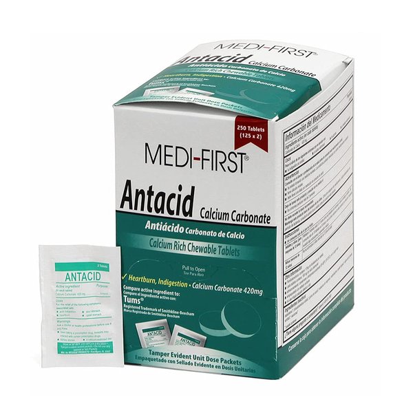 Medi-First 80248 Chewable Mint Antacid Tablets, 2 Count (Pack of 125)