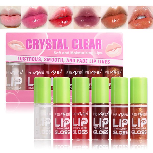 Tiejdhr 6 Colors Mini Fat Oil Lip Drip, Big Brush Head Hydrating Lip Glow Oil, Nourishing Fresh Clear Shiny Transparent Lip Gloss Plumping Lip Gloss Long Lasting Non-sticky Smooth Lip Care (SET A)