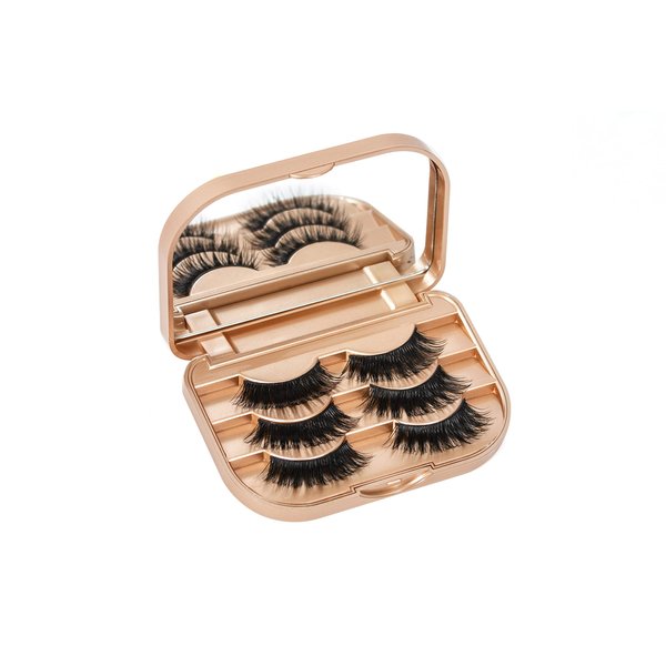 Eyelash Storage Case Lash Case Organizer With Makeup Mirror Frame Box, Magnetic False Eyelashes Case Eyelash Packaging Travel Case Eyelash Bag(Champion Gold)