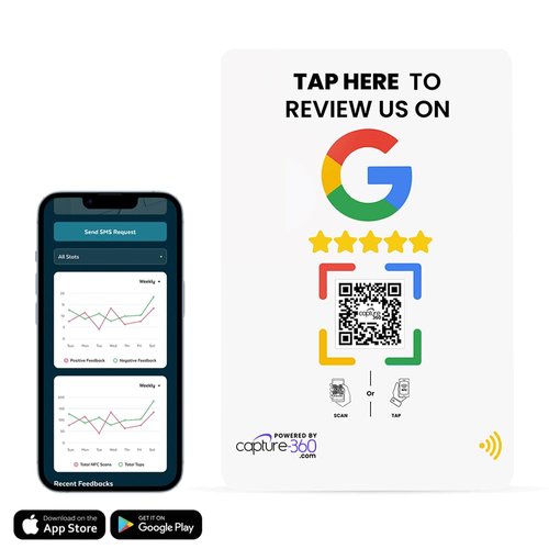 Capture 360 NFC Business Google Review Tap Card, Contactless, Enhances SEO, Saves Time, User-Friendly, Reusable, Boosts Online Presence & Encourages Business Feedback (White, 5-Pack Google Cards)