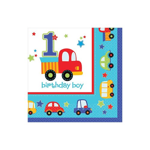 All Aboard! Birthday Party Beverage Napkins Tableware, Multi Colored, Paper, 5" x 5" (Folded), 18-Piece