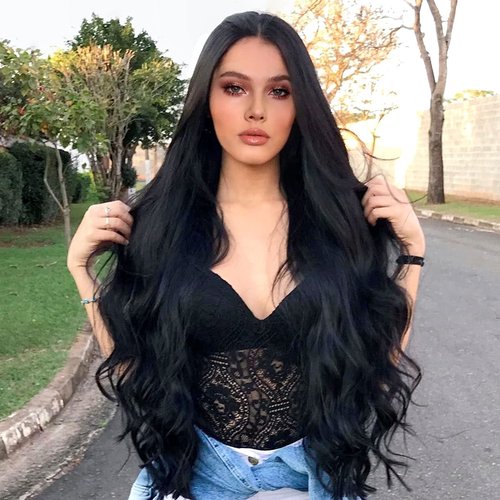 Onpep Black Long Wavy Curly Hair Wig Charming Natural Looking Heat Resistant Synthetic Wigs for Women