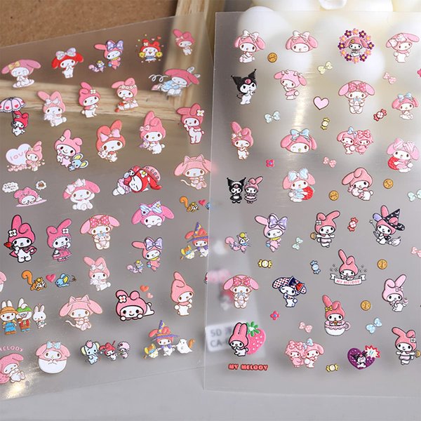 5D Nail Art Stickers Kawaii Self-Adhesive Anime Nail Stickers for Nails Art Design for Women Girls, 2 Sheets Cute Cartoon Nail Art Supplies(Melo)