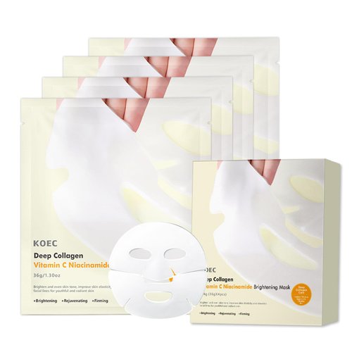 Ueseinl 4 Pack Deep Hydrating Collagen Face Mask,Overnight Anti-Aging Moisturizing Sheet Mask,Firming,Korean Skincare and Nourishing for Fine Lines and Aging, Deep Moisture Therapy (Vitamin C)