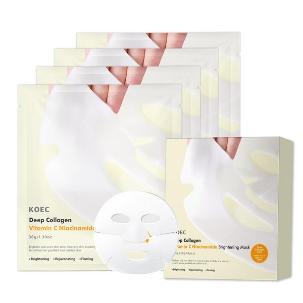Ueseinl 4 Pack Deep Hydrating Collagen Face Mask,Overnight Anti-Aging Moisturizing Sheet Mask,Firming,Korean Skincare and Nourishing for Fine Lines and Aging, Deep Moisture Therapy (Vitamin C)