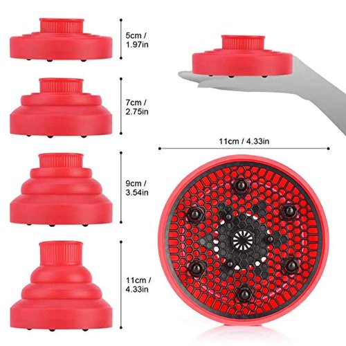 Collapsible Silicone Hair Diffuser Attachment- The latest travel portable-Red