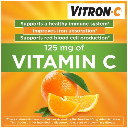 Vitron-C Iron Supplement, Once Daily, High Potency Iron Plus Vitamin C, Support Red Blood Cell Production, Dye Free Tablets, 60 Count, 2 Pack