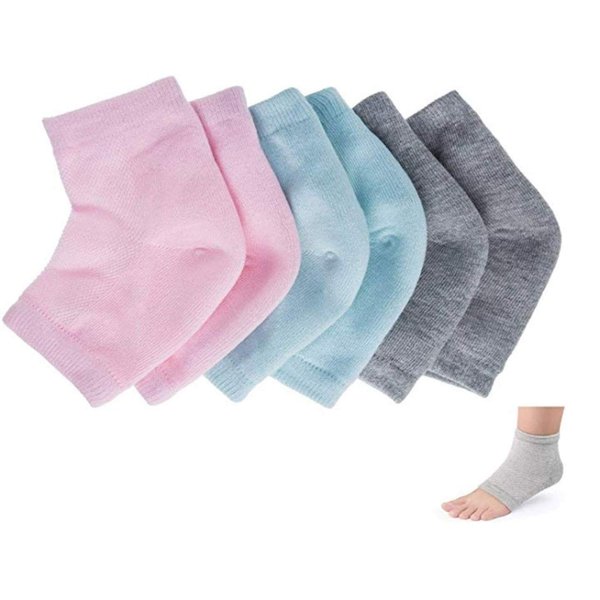 3 Pairs Moisturizing Gel Heel Socks, Vented Unisex Toeless Spa Sock for Foot Care Treatment, Cracked Heels, Dry Feet, Foot Calluses (Gray, Green, Pink)