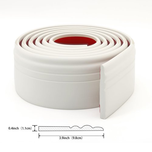 Hardened Peel and Stick Baseboard Trim, Flexible Strip and Caulk for Floor, Chair Rail, Wall Base (9.8 ft x 3.9 inch)