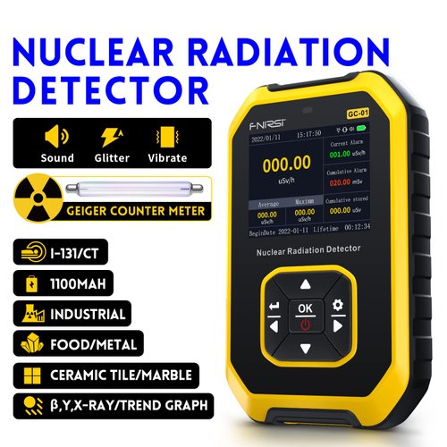 Geiger Counter Nuclear Radiation Detector - FNIRSI Radiation Dosimeter with LCD Display, Portable Handheld Beta Gamma X-ray Rechargeable Radiation Monitor Meter, 5 Dosage Units Switched