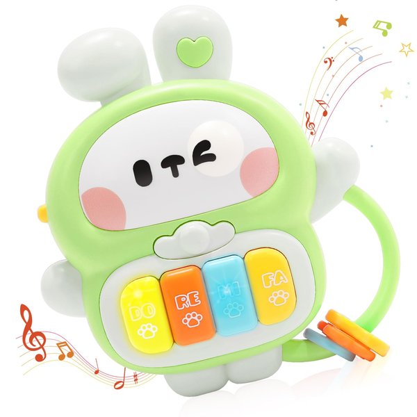 Baby Musical Toys 6-12 Months, Rabbit Piano for Baby Musical Toys for Toddlers 1-3, Busy Board with Music & Light, Birthday Toy for Infant Toddler 1 Year Old Boy Girl Gifts (Green)