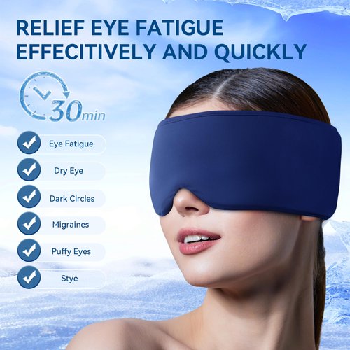 Cooling Gel Eye Masks for Cold & Warm Compress, Ice Cold Sleep Mask for Puffy Eyes, Dark Circles, Migraine & Headache Relief, Soft Thick Gel for Long-lasting Comfort for Eye Strain, Dry Eye(Blue)