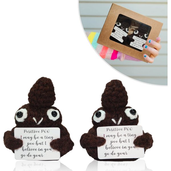 Jopgeey 2pcs Mini Positive Poo Crochet, Funny Wool Knitting Poo Toy, Cute Small Birthday Gifts or Decoration with Gift Box for Various Occasions(Brown)