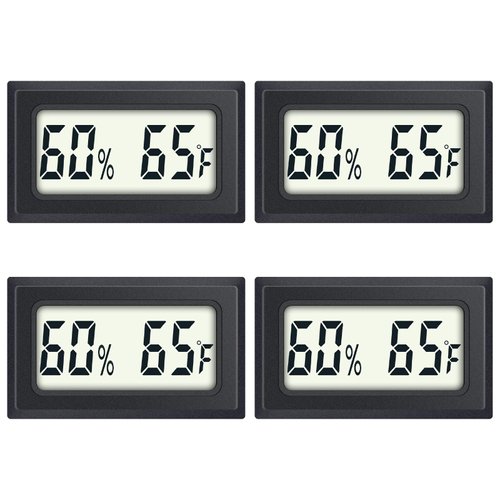 Reptile Thermometer 4-Pack Mini Digital Humidity Temperature Meters Gauge Indoor Hygrometer Thermometer AikTryee wiht ℉ for Humidors Greenhouse Garden Cellar Closet Guitar Case