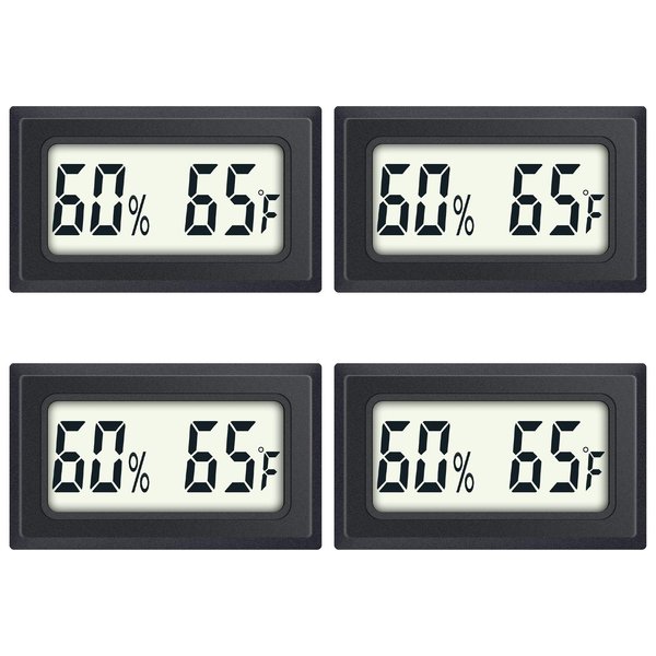 Reptile Thermometer 4-Pack Mini Digital Humidity Temperature Meters Gauge Indoor Hygrometer Thermometer AikTryee wiht ℉ for Humidors Greenhouse Garden Cellar Closet Guitar Case