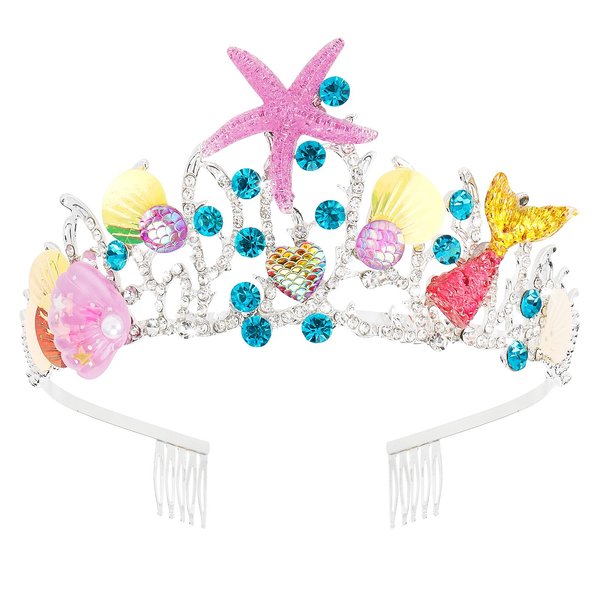 Didder Seashell Starfish Mermaid Crown Halloween Costume Hair Accessories for Women Girls, Mermaid Themed Birthday Party Decorations, Gold Purple Tiara Headband