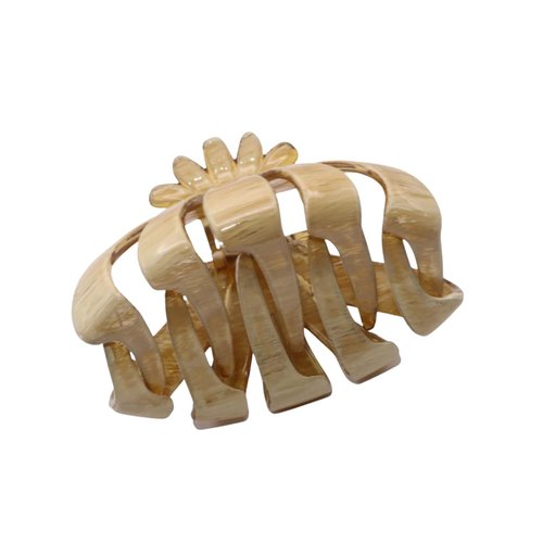 Parcelona French Fleur Medium 3.25" Wide Celluloid Claw Clips Covered Spring Fashion Durable Styling Clips Women Hair Accessories No Slip Grip Hair Clip for Girls, Made in France (Dusty Beige Brown)