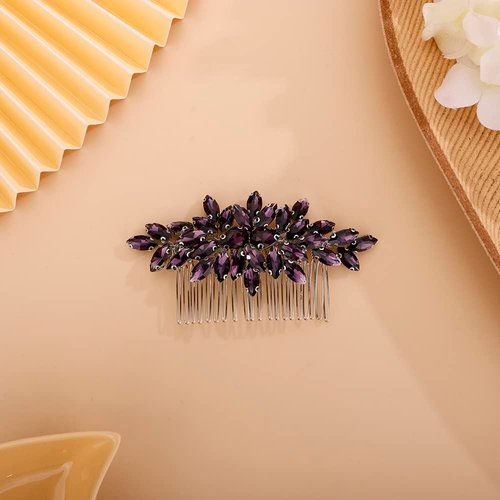 BERYUAN Crystals Hair Comb for Bride for Women for Girls Cute Teardrop Hair Comb Slide Multi-Color Purple