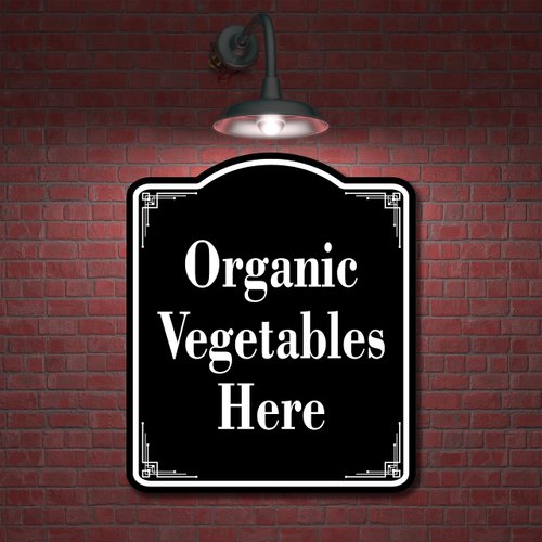 Organic Pesticide-Free Produce BLACK Aluminium Composite Sign 8.5''x10''