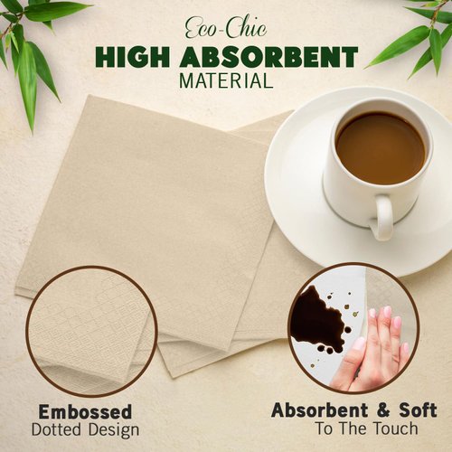 300 Pack 2-Ply Compostable Napkins - FSC Certified 5x5 Inch Folded Post Consumer Recycled Napkins - Highly Absorbent Eco friendly Napkins Disposable Biodegradable Paper Napkins for Dining and Events