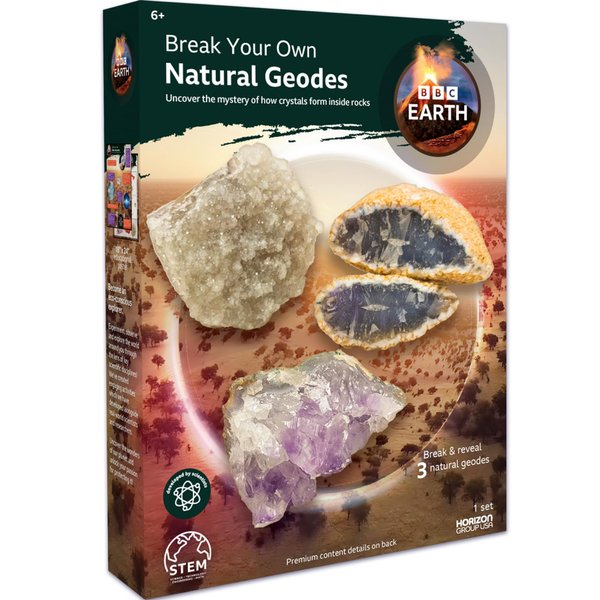 BBC Earth Break Your Own Natural Geodes, Open 3 Natural Geodes – Amethyst Flower, Agate & More, Detailed Learning Guide, Great Learning & Education Toys, Geodes for Kids to Break Open, STEM Kits