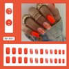 Orange Press on Nails Medium Square Fake Nails Marble Texture Glossy False Nails with Glitter Gold Foil Design Stick on Nails Full Cover Acrylic Glue on Nails for Women Girls Manicure 24Pcs
