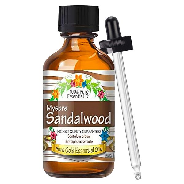 Pure Gold 60ml Oils - Sandalwood (Mysore) Essential Oil - 2 Fluid Ounces - Aromatherapy Oils