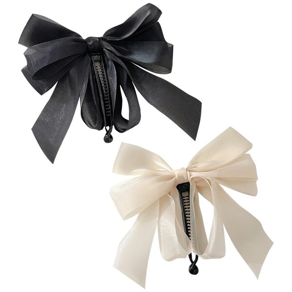 2Pcs Big Bow Banana Hair Clips, Ribbon Bow Ponytail Claw Clips, Cute Decorative Banana Hairpins, Bowknot Banana Hair Barrettes for Women Girls Hair Accessories