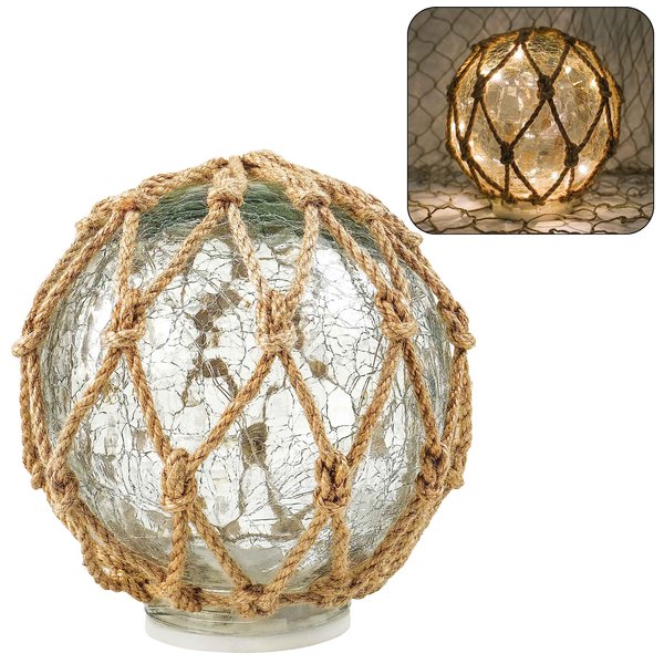 SAILINGSTORY Glass Fishing Float Nautical Lamp Coastal Beach Decor 6" Cracked Glass Ball Night Light Battery Powered
