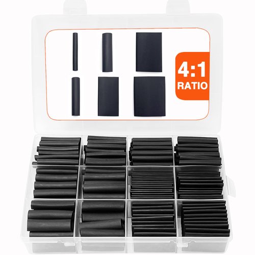 Heat Shrink Tubing Kit-350W Mini Heat Gun+4:1 Ratio Adhesive Lined,Marine Grade Shrink Tubes 195 PCS+Reflector Nozzle+Self Adhesive & Fastening Cable Ties - Wrapping Shrink Tube,Wire,Cable