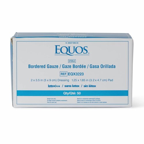 Medline Equos Sterile Bordered Gauze, Latex-Free, Ideal for Wound Care, 2" x 3", Pack of 50