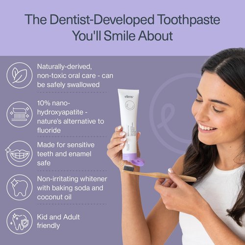 ELIMS Nano Hydroxyapatite Fluoride Free Toothpaste - Xylitol Remineralizing Toothpaste for Whitening Sensitive Teeth - SLS Free Lavender Vanilla Mint Toothpaste for Adults & Kids 4oz