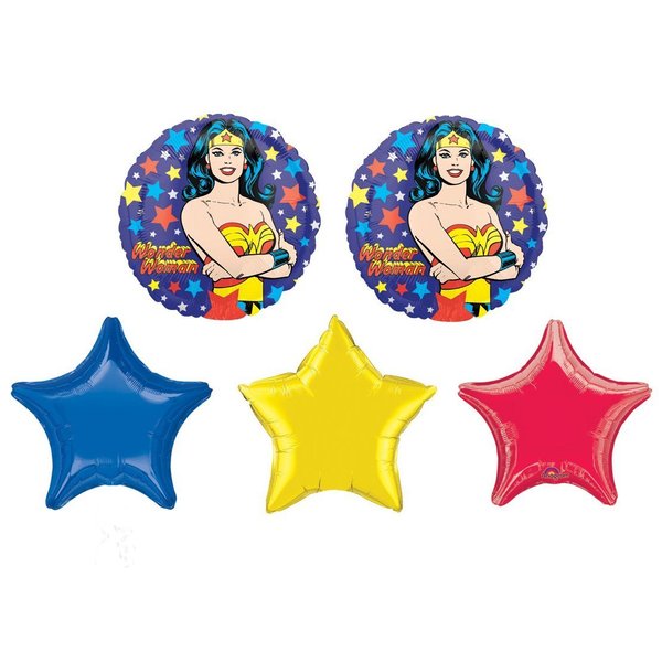 Wonder Woman Balloon Bouquet - 5 Foil Balloons Bundle