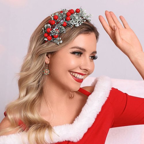 GORTIN Christmas Headbands Xmas Flower Headband Red Berries Hair Hoop Snow Christmas Wreath Hair Band Holiday Party Costume Hair Accessory for Women and Girls (Type A)