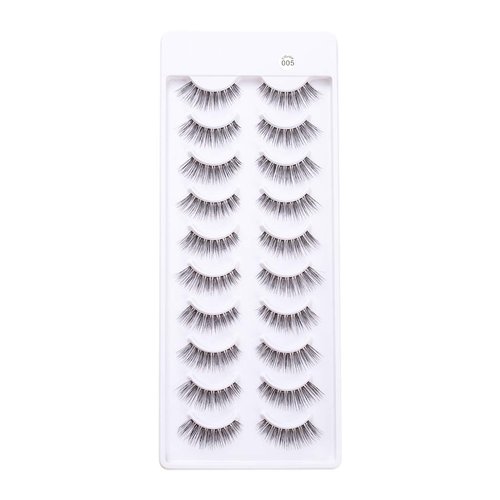 EMEDA False Eyelashes Natural Strips Look Pestañas Postizas Naturales 10 Pairs Invisible Band 3D Demi Wispies 12mm Fake Lashes Small Face Lashes Handmade Clear Band Eye Lashes(005)