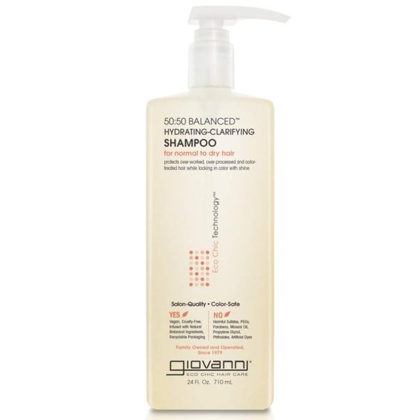 GIOVANNI ECO CHIC 50:50 Balanced Hydrating Clarifying Shampoo - Leaves Hair pH Balanced for Over-Processed Hair, Provides Moisture & Protection, Salon Quality, No Parabens, Color Safe - 24 oz