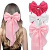 Jewemia Big Bow Hair Clips Wide Bows Hair Ribbons Cute Hair Accessories Satin Clips Barrettes Birthday Gifts for Women and Girls 3 pcs (Pink,White,Hot Pink)
