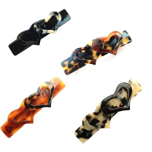 Wardani tortoiseshell 2 hearts French Acetate Barrette Clip Hand made in France (White Tokyo)