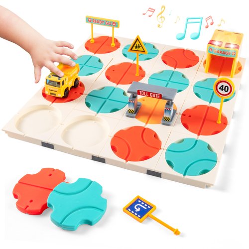 Montesorri Construction Puzzle Toy for Kids, STEM Board Game, Logic Road Builder, Montessori Logic Puzzle, Ideal Birthday Party Gift for Boys & Girls Ages 3-5 4-8