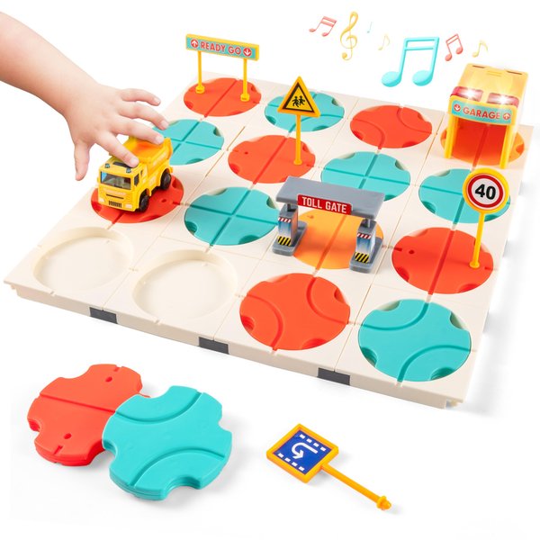 Montesorri Construction Puzzle Toy for Kids, STEM Board Game, Logic Road Builder, Montessori Logic Puzzle, Ideal Birthday Party Gift for Boys & Girls Ages 3-5 4-8