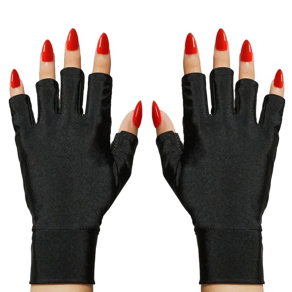 Makartt UV Gloves for Nail Lamp Gel Curing, UPF50+ UV Protection Gloves for Manicures Dryer, Fingerless Anti UV Protect Hands From UV Harm, Nail Art Skin Care Gloves for UV Gel Nail Light, Black