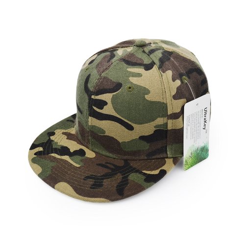 UltraKey Flat Brim Cap, Army Military Camo Baseball Cap Camouflage Hip Hop Flat Bill Plain Snapback Hats Green