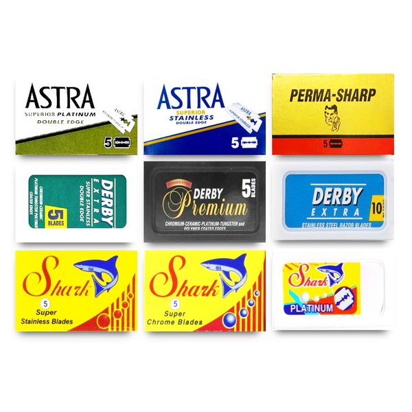 Astra-Derby-Shark-Permasharp 50 Quality Double Edge Razor Blades Sampler (9 different brands)